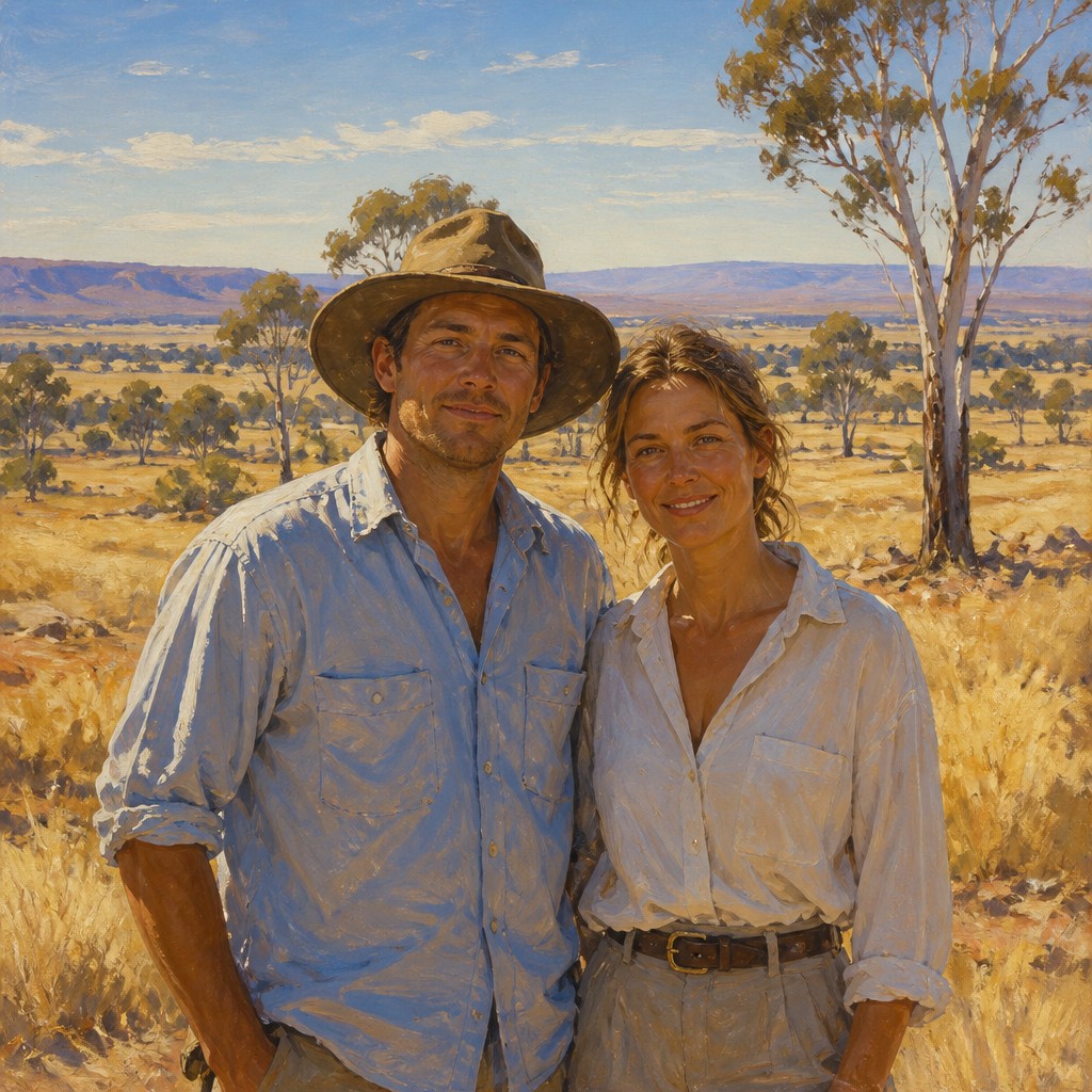 portrait of two people together — Australian Art Style