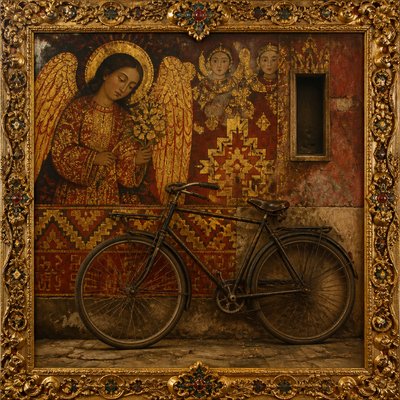bicyle resting against a wall — Cusco Art Style