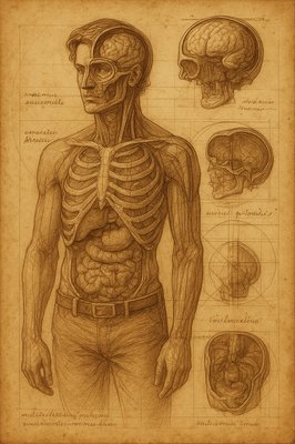 a drawing of a man's torso and brain