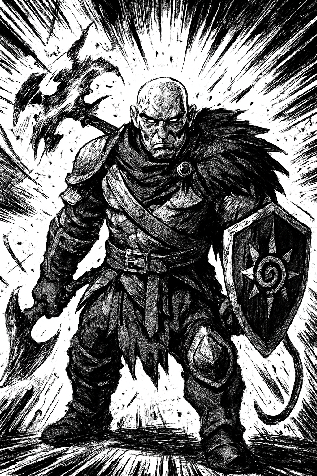 a drawing of a man with a sword and shield