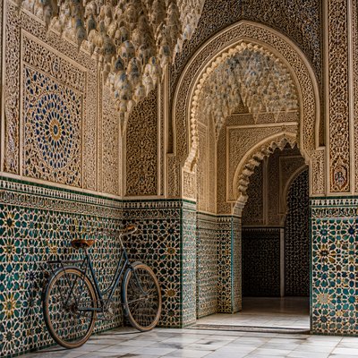 bicyle resting against a wall