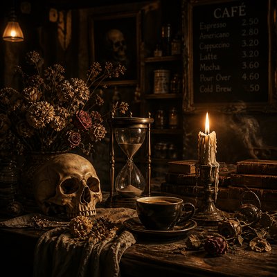 cozy cafe interior with warm lighting