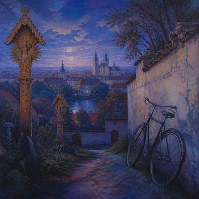bicyle resting against a wall — Lithuanian Art Style