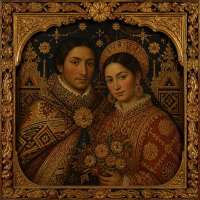 portrait of two people together — Cusco Art Style