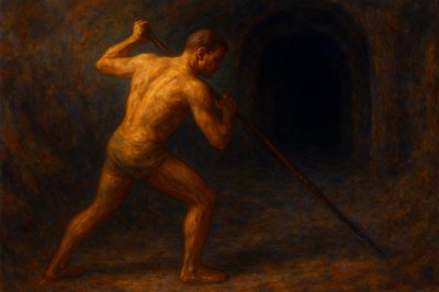 a painting of a man holding a baseball bat