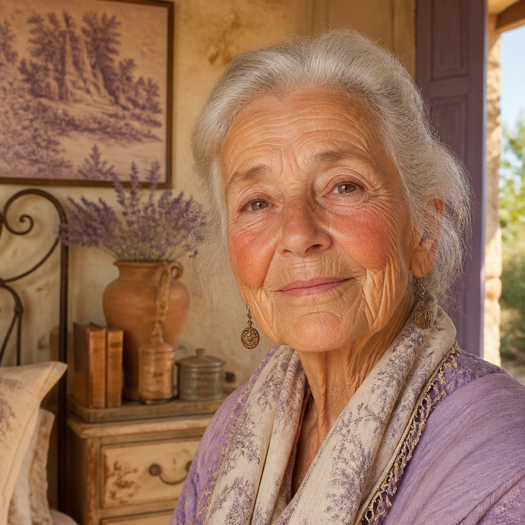 close-up portrait of an elderly person with expressive weathered features — French Country Interior Design