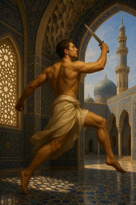 a painting of a man holding a sword
