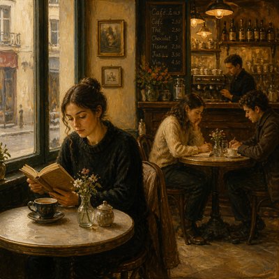 cozy cafe interior with warm lighting