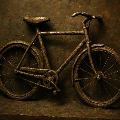 bicyle resting against a wall