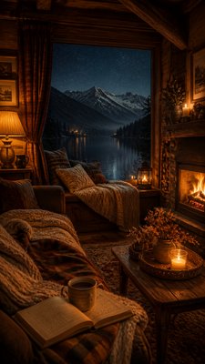 a tranquil mountain lake beneath a starry night sky, no people, no text