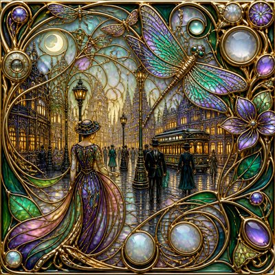 urban street with city activity — Art Nouveau Jewelry Design