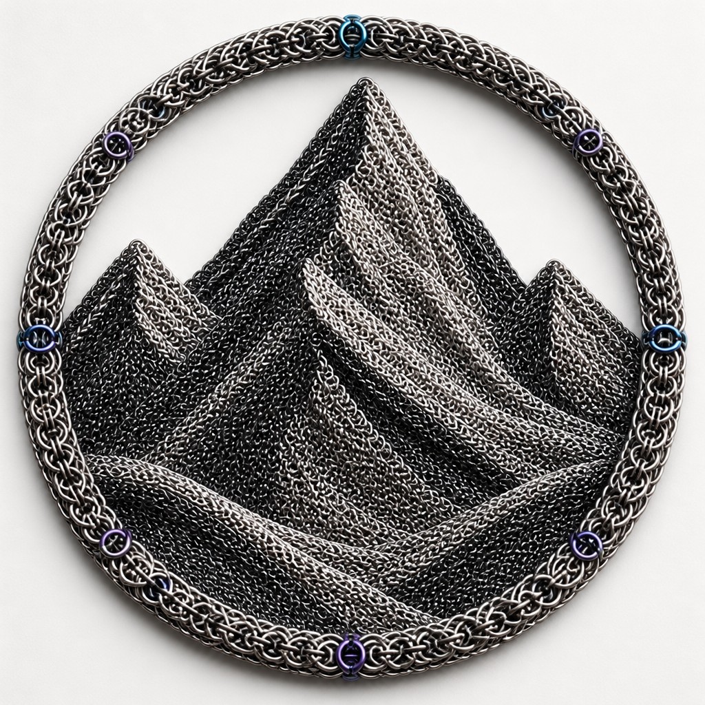 an emblem of a mountain peak inside a circle, simple bold shapes on a plain background, no text or lettering