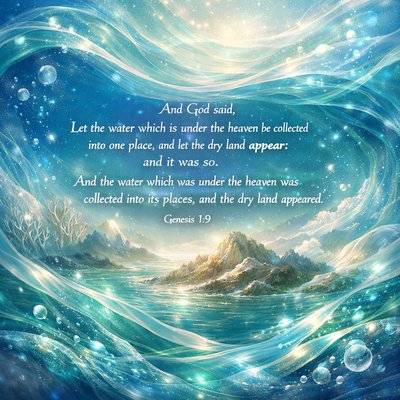 And God said, Let the water which is under the heaven be collected into one place, and let the dry land appear, and it was so. And the water which was under the heaven was collected into its places, and the dry land appeared.
Genesis 1:9 (Brenton)