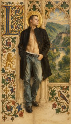 a painting of a man standing in front of a painting