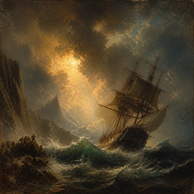 sailing ship on a stormy sea