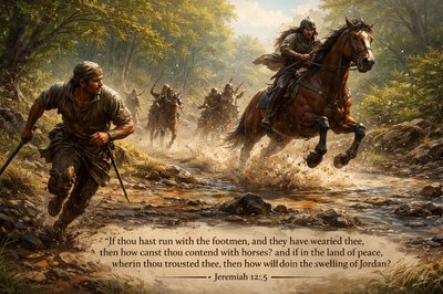 “If thou hast run with the footmen, and they have wearied thee, then how canst thou contend with horses? and if in the land of peace, wherein thou trustedst, they wearied thee, then how wilt thou do in the swelling of Jordan?” (Jeremiah 12:5, KJV)
