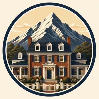 an emblem of a mountain peak inside a circle, simple bold shapes on a plain background, no text or lettering
