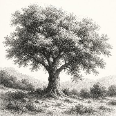 a tree in nature — Stippling Dotwork Style