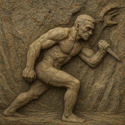 a statue of a man holding a knife and a fork