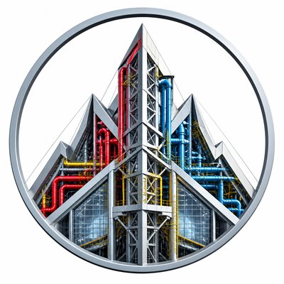 an emblem of a mountain peak inside a circle, simple bold shapes on a plain background, no text or lettering