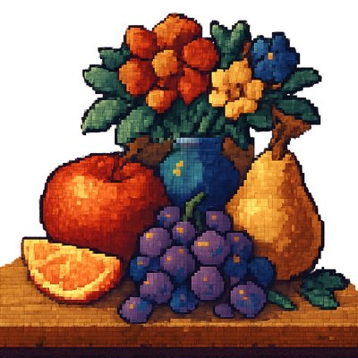 still life arrangement of fruits and flowers