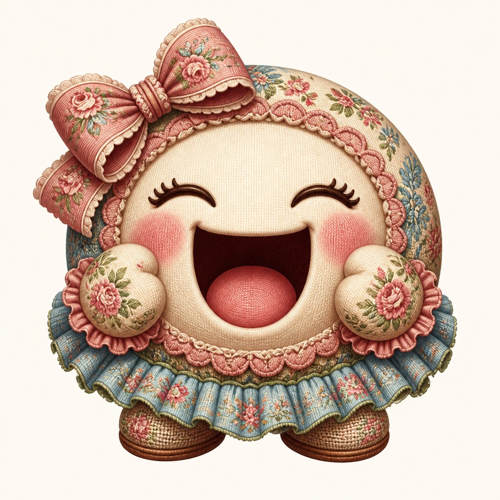 an exaggerated laughing face of an original round mascot character, bold and readable at small size, plain background, no text
