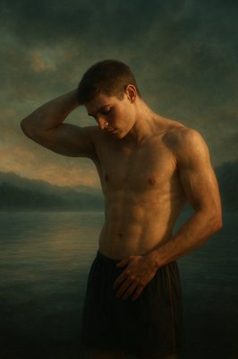 a man standing in front of a body of water