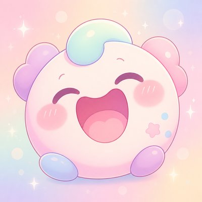 an exaggerated laughing face of an original round mascot character, bold and readable at small size, plain background, no text