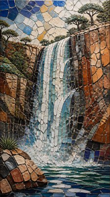 towering waterfall cascading down a cliff