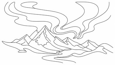 a flowing aurora over snowy peaks, wide sweeping composition, no people, no text