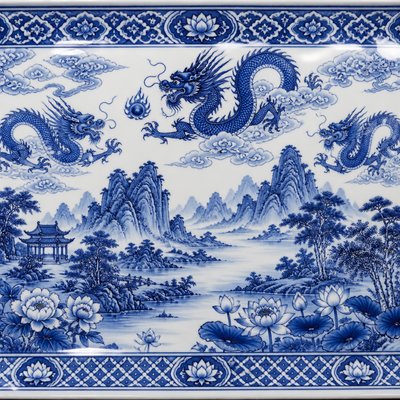 wide landscape with natural scenery — Ming Porcelain Art Style