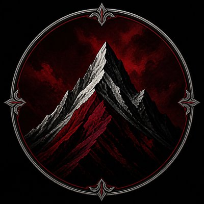 an emblem of a mountain peak inside a circle, simple bold shapes on a plain background, no text or lettering