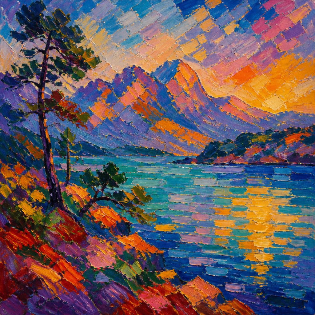 serene landscape with mountains and water