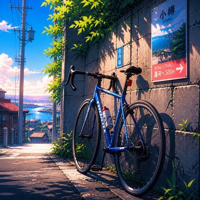 bicyle resting against a wall — Anime Art Style