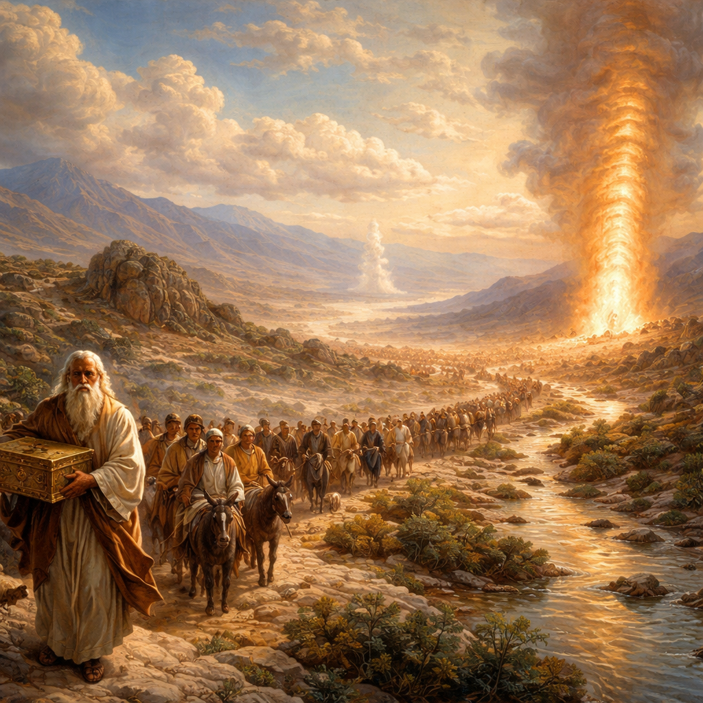 “And Moses took the bones of Joseph with him: for he had straitly sworn the children of Israel, saying, God will surely visit you; and ye shall carry up my bones away hence with you. And they took their journey from Succoth, and encamped in Etham, in the edge of the wilderness. And the LORD went before them by day in a pillar of a cloud, to lead them the way; and by night in a pillar of fire, to give them light; to go by day and night: He took not away the pillar of the cloud by day, nor the pillar of fire by night, from before the people.” (Exodus 13:19-22, KJV)