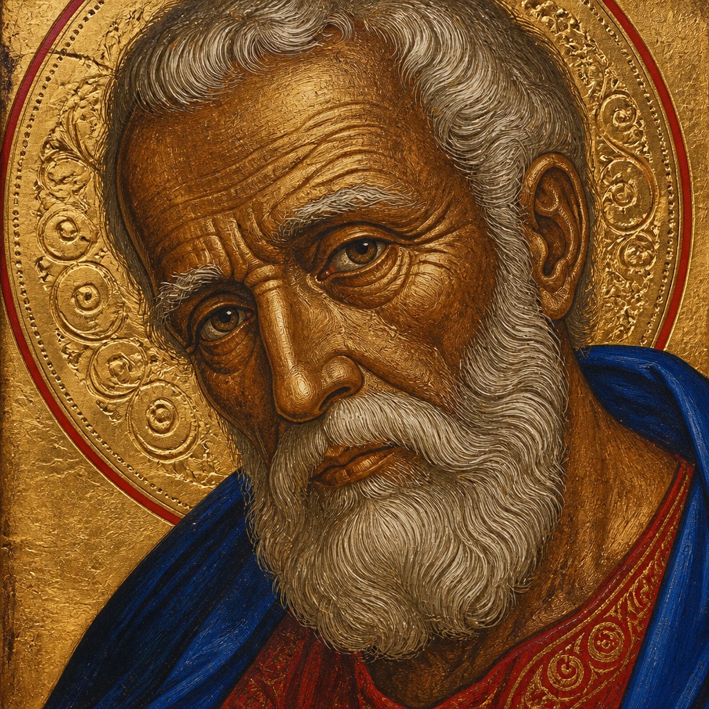 close-up portrait of an elderly person with expressive weathered features — Gold Leaf Gilding Art Style