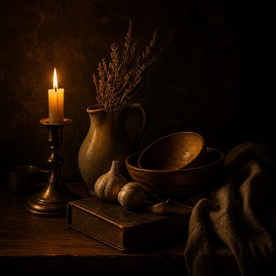 still life with everyday objects — Chiaroscuro Painting Style