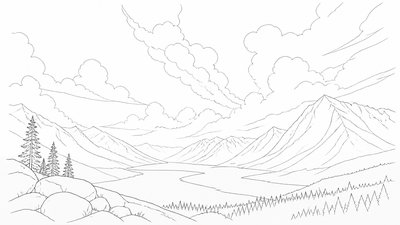 sweeping panoramic landscape with a dramatic sky