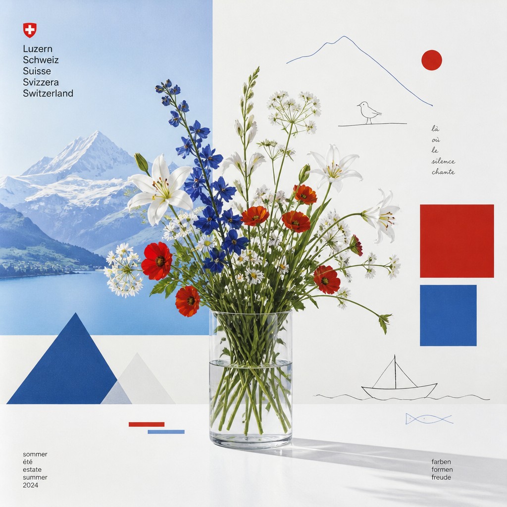 bouquet of flowers in a glass vase — Swiss Art Style