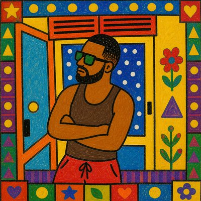 a painting of a man with a beard and sunglasses