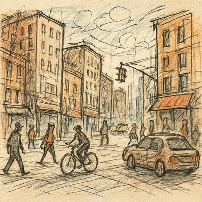 urban street with city activity