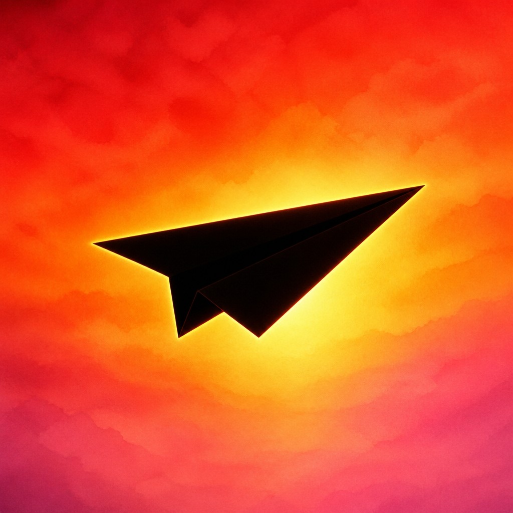 a paper plane, clean minimal composition on a plain background, no text