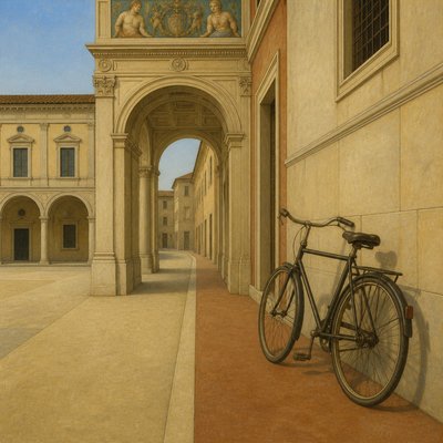 bicyle resting against a wall — Urbino Art Style