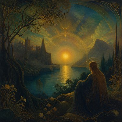 wide landscape with natural scenery — Symbolism Art Style