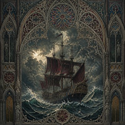 sailing ship on a stormy sea