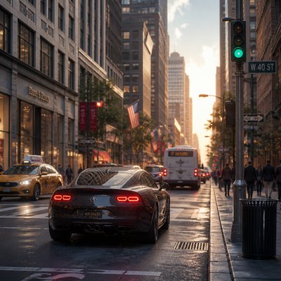 urban street with city activity — 3D Rendered Digital Art Style