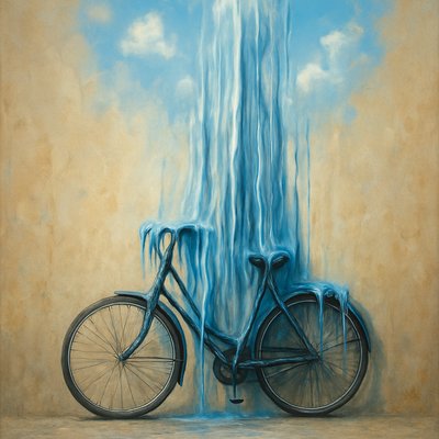 bicyle resting against a wall