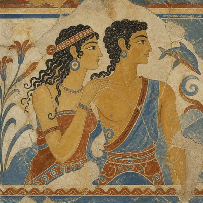 portrait of two people together — Minoan Fresco Art Style