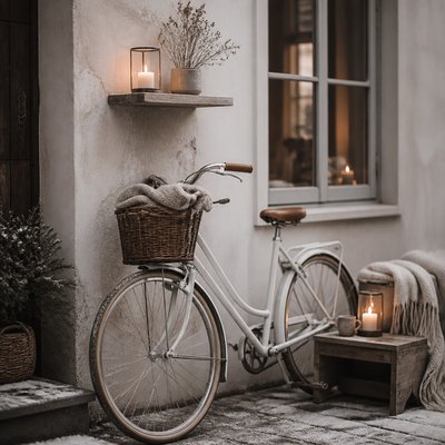 bicyle resting against a wall — Hygge Aesthetic