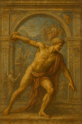 a painting of a man holding a cross